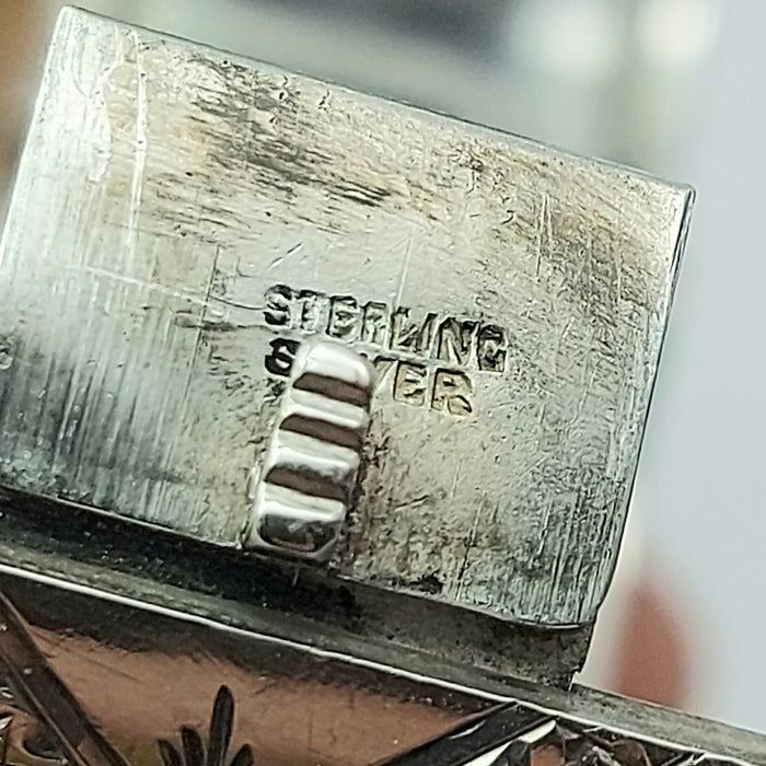 Ladies Sterling Silver (925) Antique Hand-Engraved Buckle Design Cuff Bracelet