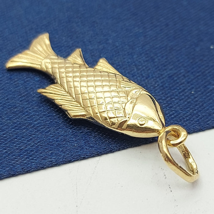 Unisex Yellow Gold 9ct (375, 9K) High Quality Detailed Sea Bass Fish Pendant