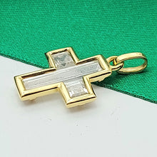 Load image into Gallery viewer, Ladies Yellow Gold 9ct (375, 9K) Rare Diamantes See-Through Cross Pendant
