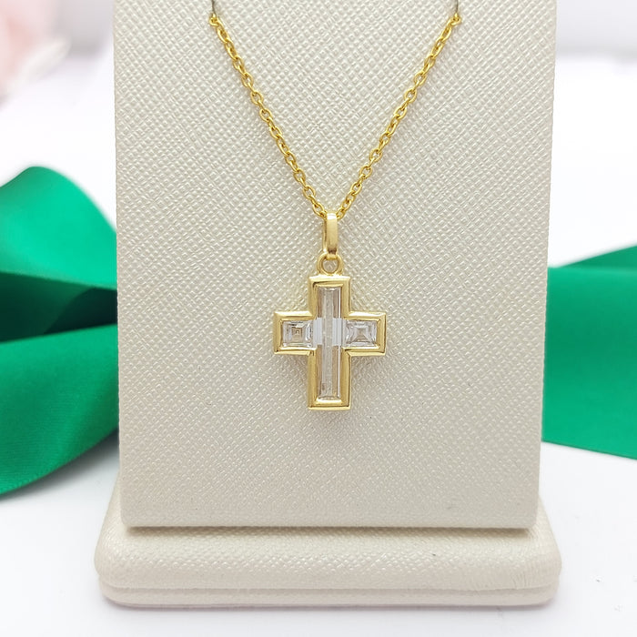 Ladies Yellow Gold 9ct (375, 9K) Rare Diamantes See-Through Cross Pendant
