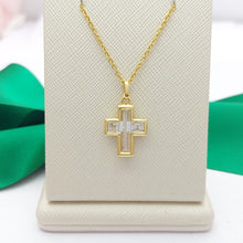 Load image into Gallery viewer, Ladies Yellow Gold 9ct (375, 9K) Rare Diamantes See-Through Cross Pendant
