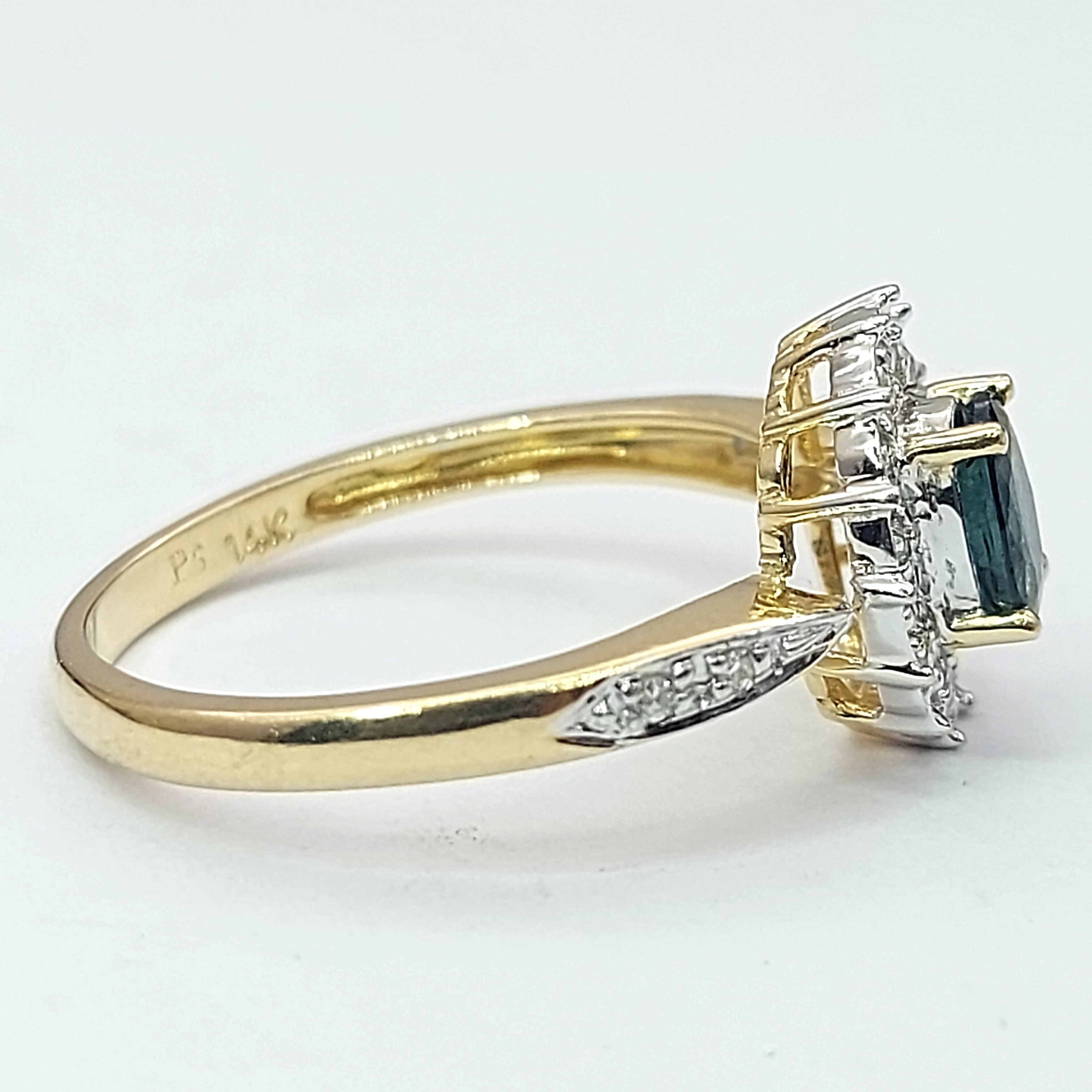 Ladies Yellow Gold 14ct (585, 14K) Natural Sapphire & 18x Diamonds Halo Ring