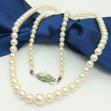 Load image into Gallery viewer, Rare Vintage Artisan Graduating Freshwater Pearls Silver Clasp Necklace
