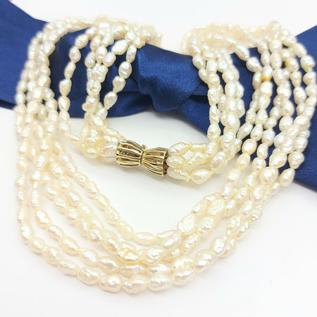 Ladies Yellow Gold 14ct(585,14K) High Quality Freshwater Pearls Layered Necklace