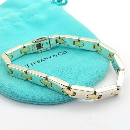 Tiffany & Co. 925 Sterling Silver Two-Tone Rectangle Link Bracelet