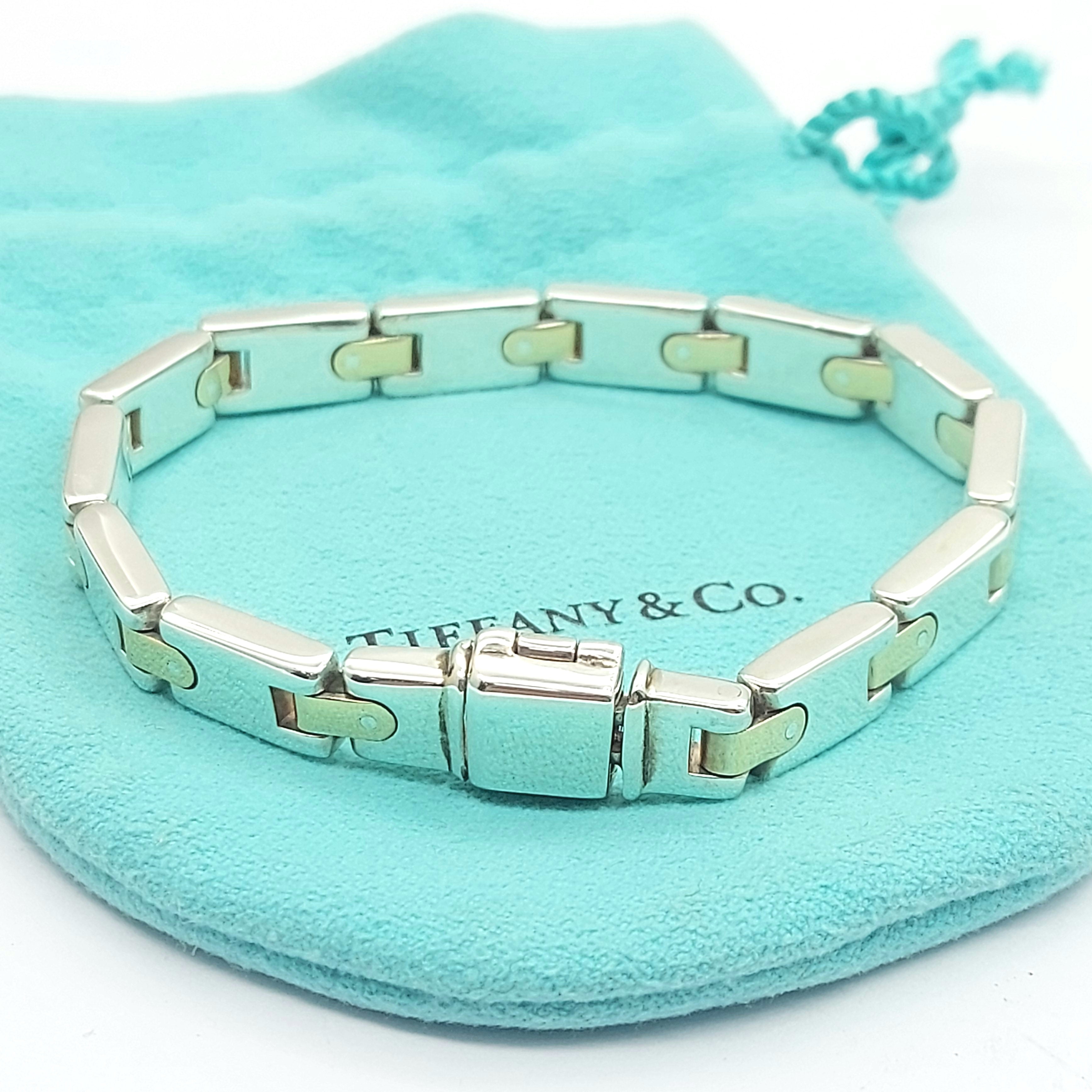 Tiffany & Co. 925 Sterling Silver Two-Tone Rectangle Link Bracelet