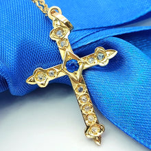 Load image into Gallery viewer, Old Rose Cut Diamonds &amp; Sapphire Antique Cross Yellow Gold 18ct(750,18K) Pendant
