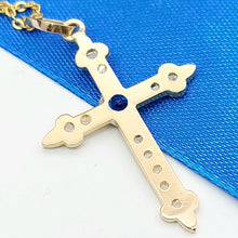 Load image into Gallery viewer, Old Rose Cut Diamonds &amp; Sapphire Antique Cross Yellow Gold 18ct(750,18K) Pendant
