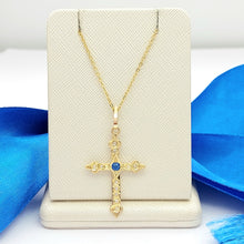 Load image into Gallery viewer, Old Rose Cut Diamonds &amp; Sapphire Antique Cross Yellow Gold 18ct(750,18K) Pendant
