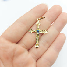 Load image into Gallery viewer, Old Rose Cut Diamonds &amp; Sapphire Antique Cross Yellow Gold 18ct(750,18K) Pendant
