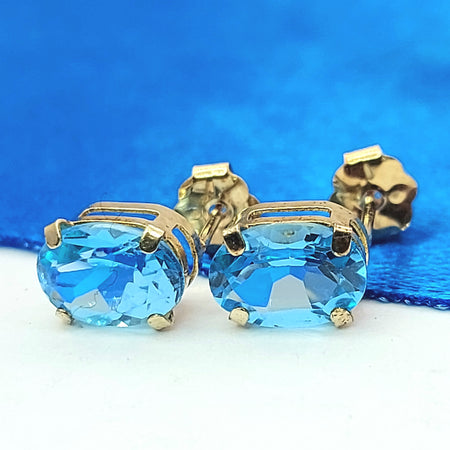 Ladies Yellow Gold 10ct (417, 10K) Natural Oval Topaz Solitaire Stud Earrings