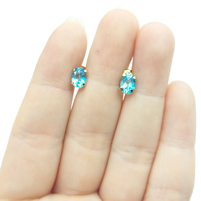 Ladies Yellow Gold 10ct (417, 10K) Natural Oval Topaz Solitaire Stud Earrings