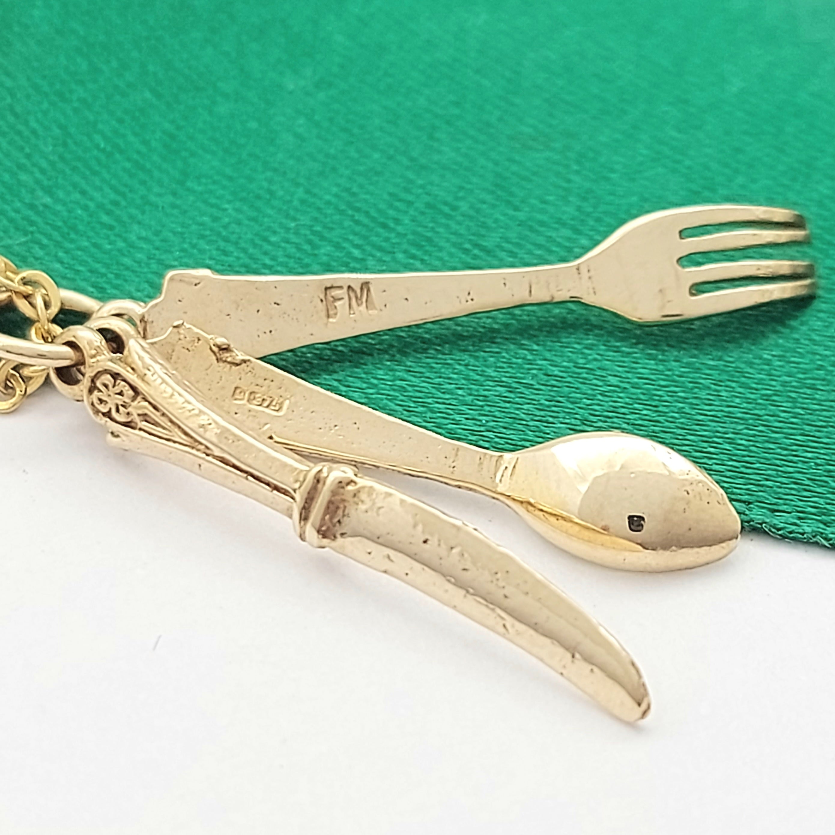 Unique Cutlery Set Yellow Gold 9ct (375, 9K) Handmade High Quality Pendant