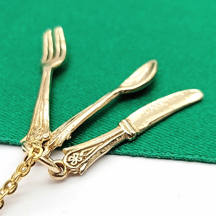 Unique Cutlery Set Yellow Gold 9ct (375, 9K) Handmade High Quality Pendant