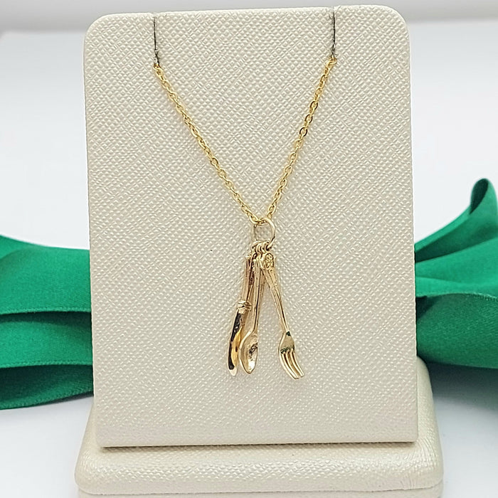 Unique Cutlery Set Yellow Gold 9ct (375, 9K) Handmade High Quality Pendant