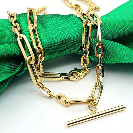 Ladies Yellow Gold 9ct(375,9K) High Quality T-Bar Fancy Paperclip Chain Necklace