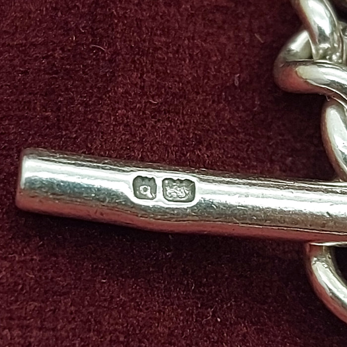 Solid Antique Sterling Silver (925) Curb T-Bar Pendant Unisex Necklace