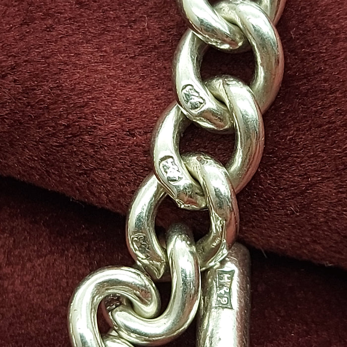 Solid Antique Sterling Silver (925) Curb T-Bar Pendant Unisex Necklace