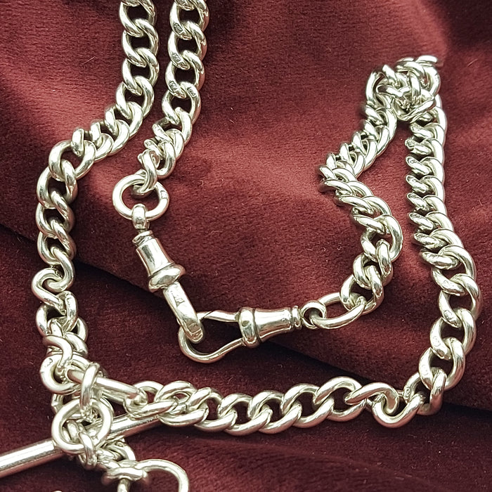 Solid Antique Sterling Silver (925) Curb T-Bar Pendant Unisex Necklace