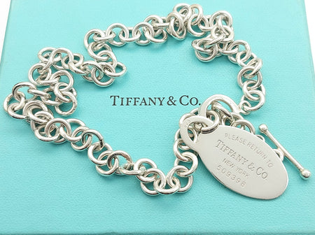 Tiffany & Co. Ladies Sterling Silver (925) Oval Tag Belcher Necklace
