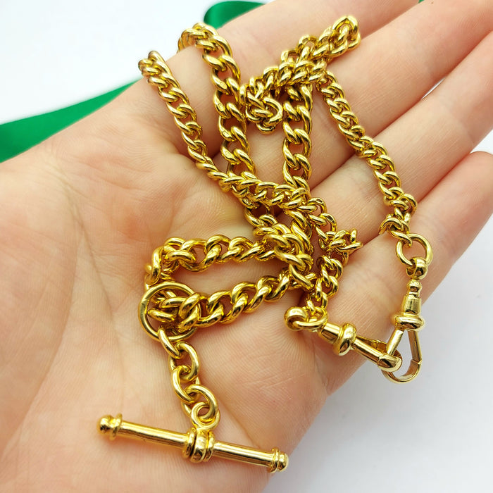Ladies Yellow Gold 9ct (375, 9k) Rare Solid Antique Curb T-bar Chain Necklace
