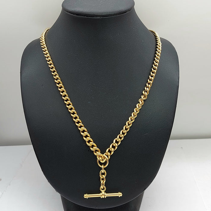 Ladies Yellow Gold 9ct (375, 9k) Rare Solid Antique Curb T-bar Chain Necklace