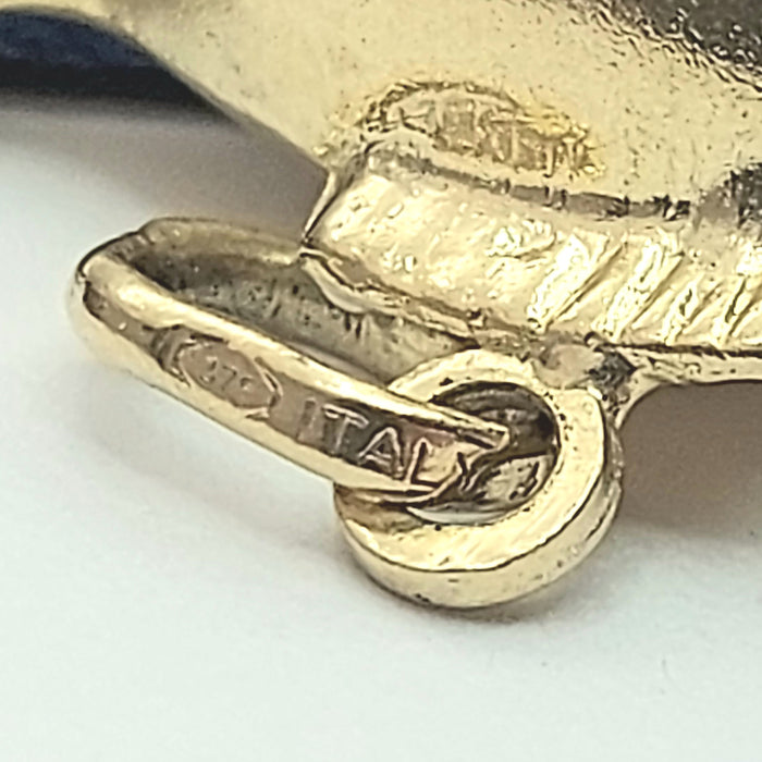 Ladies Yellow Gold 9ct (375, 9K) Unique Puffy Fish W/ Turquoise Eyes Pendant