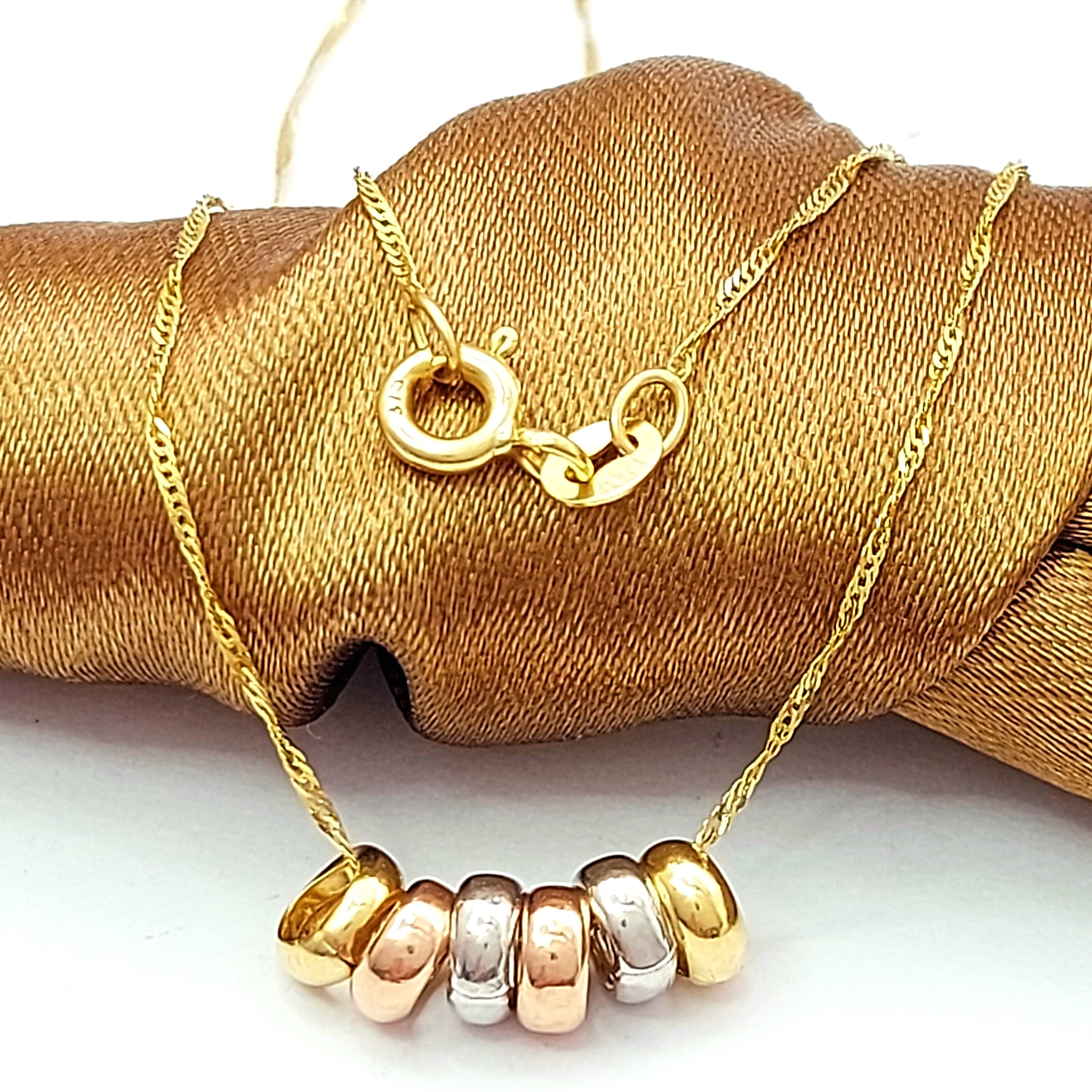 Ladies Tri-Tone Gold 9ct (375, 9K) Dainty Petite Circle Beads Charms Necklace