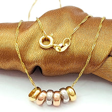 Load image into Gallery viewer, Ladies Tri-Tone Gold 9ct (375, 9K) Dainty Petite Circle Beads Charms Necklace
