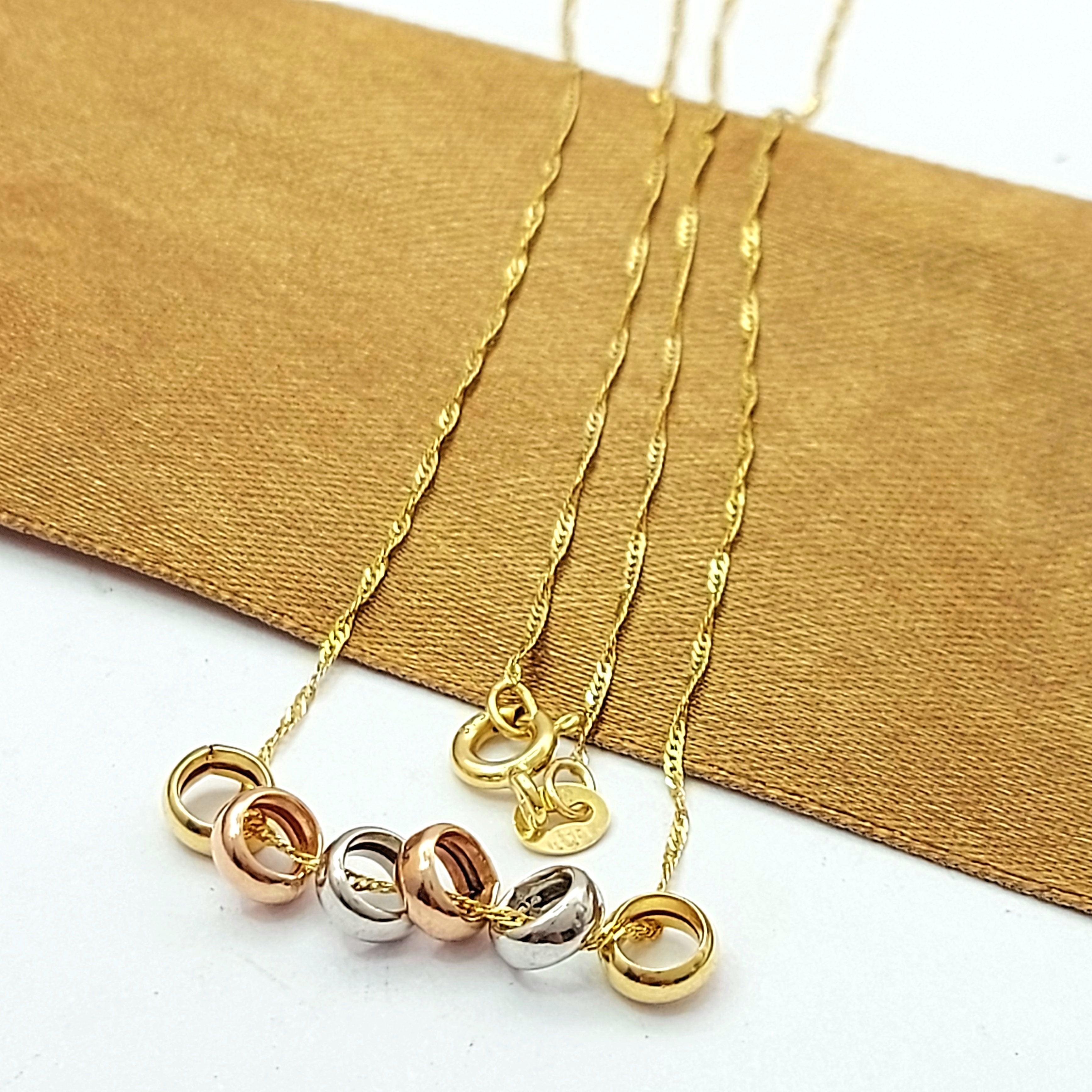 Ladies Tri-Tone Gold 9ct (375, 9K) Dainty Petite Circle Beads Charms Necklace