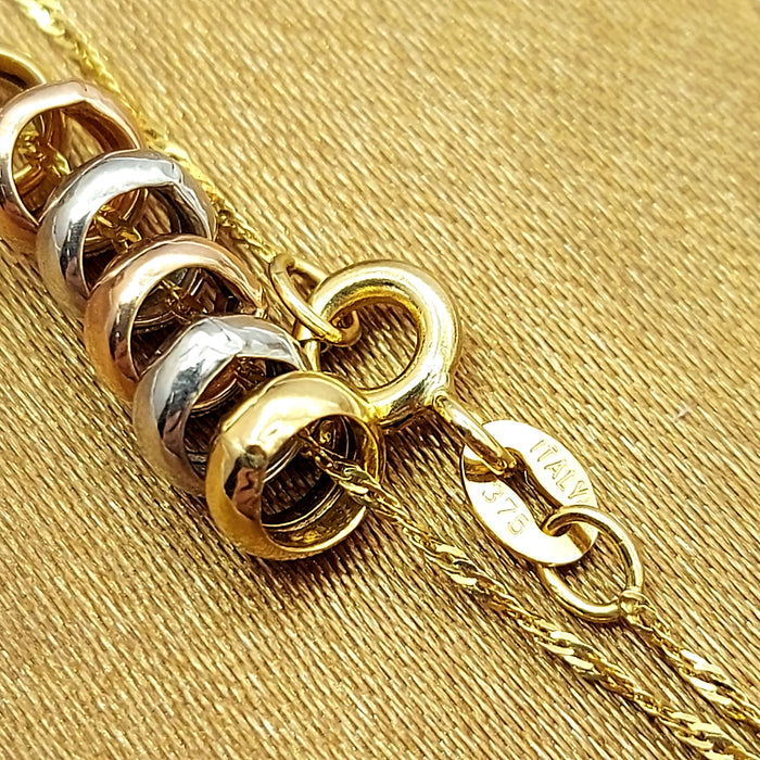 Ladies Tri-Tone Gold 9ct (375, 9K) Dainty Petite Circle Beads Charms Necklace