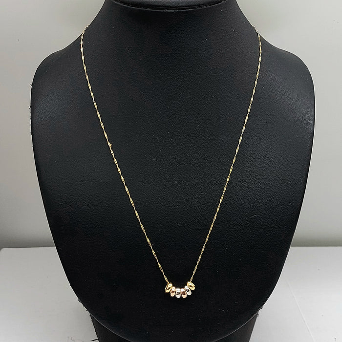 Ladies Tri-Tone Gold 9ct (375, 9K) Dainty Petite Circle Beads Charms Necklace