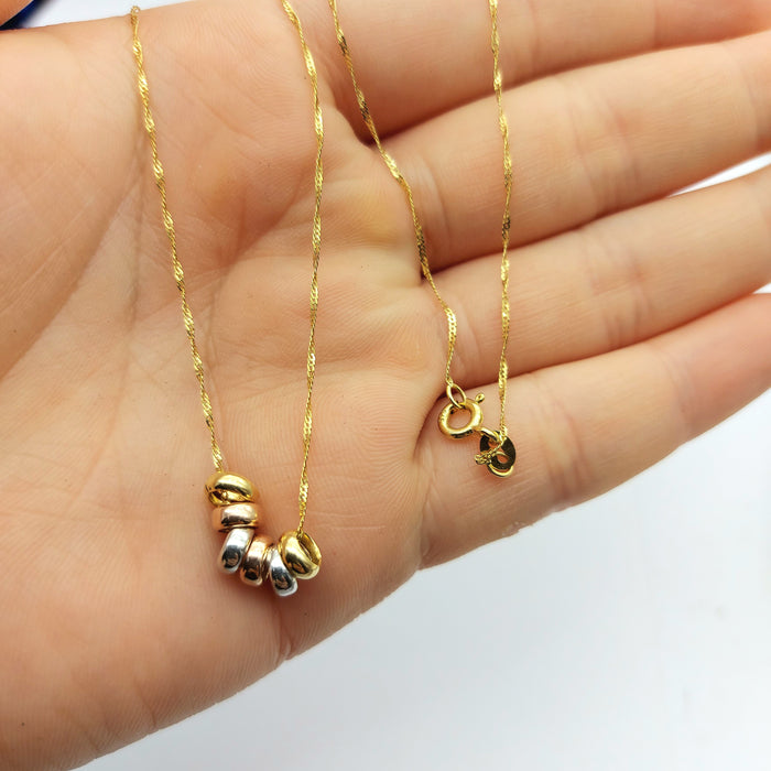 Ladies Tri-Tone Gold 9ct (375, 9K) Dainty Petite Circle Beads Charms Necklace