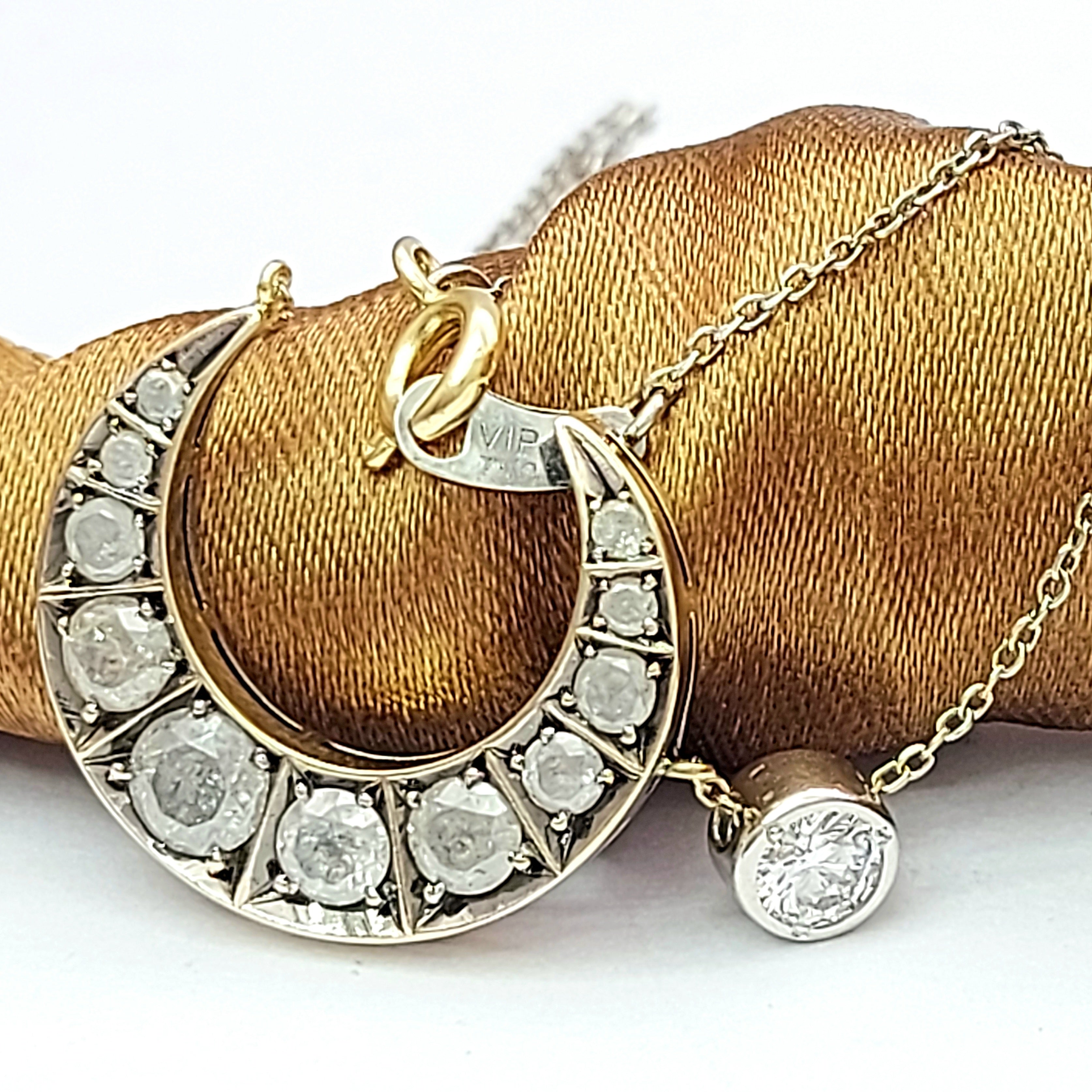 Ladies White Gold 18ct (750,18K) Clouded Diamonds Iranian Crescent Moon Necklace
