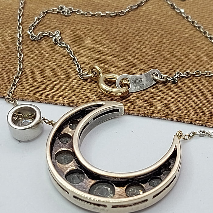 Ladies White Gold 18ct (750,18K) Clouded Diamonds Iranian Crescent Moon Necklace