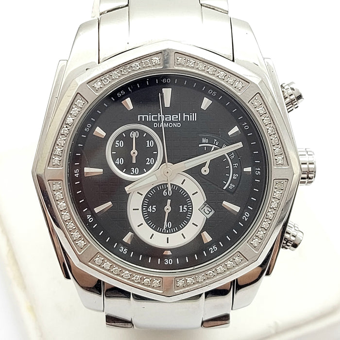 MHJ Men's Chronograph 0.50ct of Natural Diamonds in Stainless Steel Watch