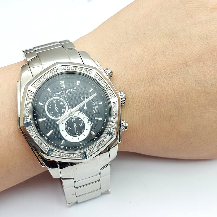 MHJ Men's Chronograph 0.50ct of Natural Diamonds in Stainless Steel Watch