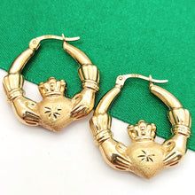 Load image into Gallery viewer, Ladies Yellow Gold 9ct (375, 9K) Irish Claddagh Large Rare Hoops

