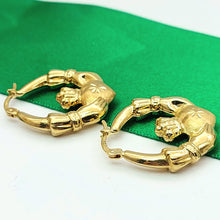 Load image into Gallery viewer, Ladies Yellow Gold 9ct (375, 9K) Irish Claddagh Large Rare Hoops
