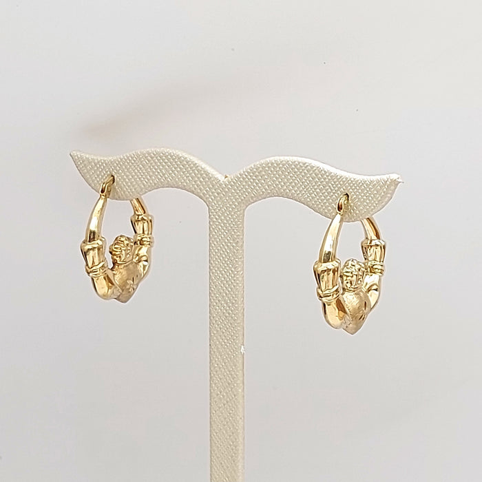 Ladies Yellow Gold 9ct (375, 9K) Irish Claddagh Large Rare Hoops