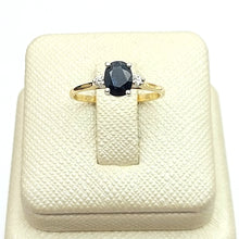Load image into Gallery viewer, Ladies Two-Tone Gold 9ct (375,9K) Oval Natural Sapphire &amp; Diamond Chips Ring
