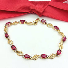 Load image into Gallery viewer, Ladies Yellow Gold 9ct (375,9k) Rare 10 Rubies &amp; Diamonds Dainty Swirl Bracelet
