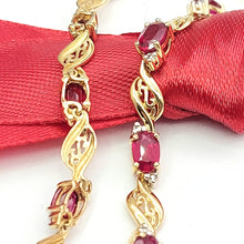 Load image into Gallery viewer, Ladies Yellow Gold 9ct (375,9k) Rare 10 Rubies &amp; Diamonds Dainty Swirl Bracelet
