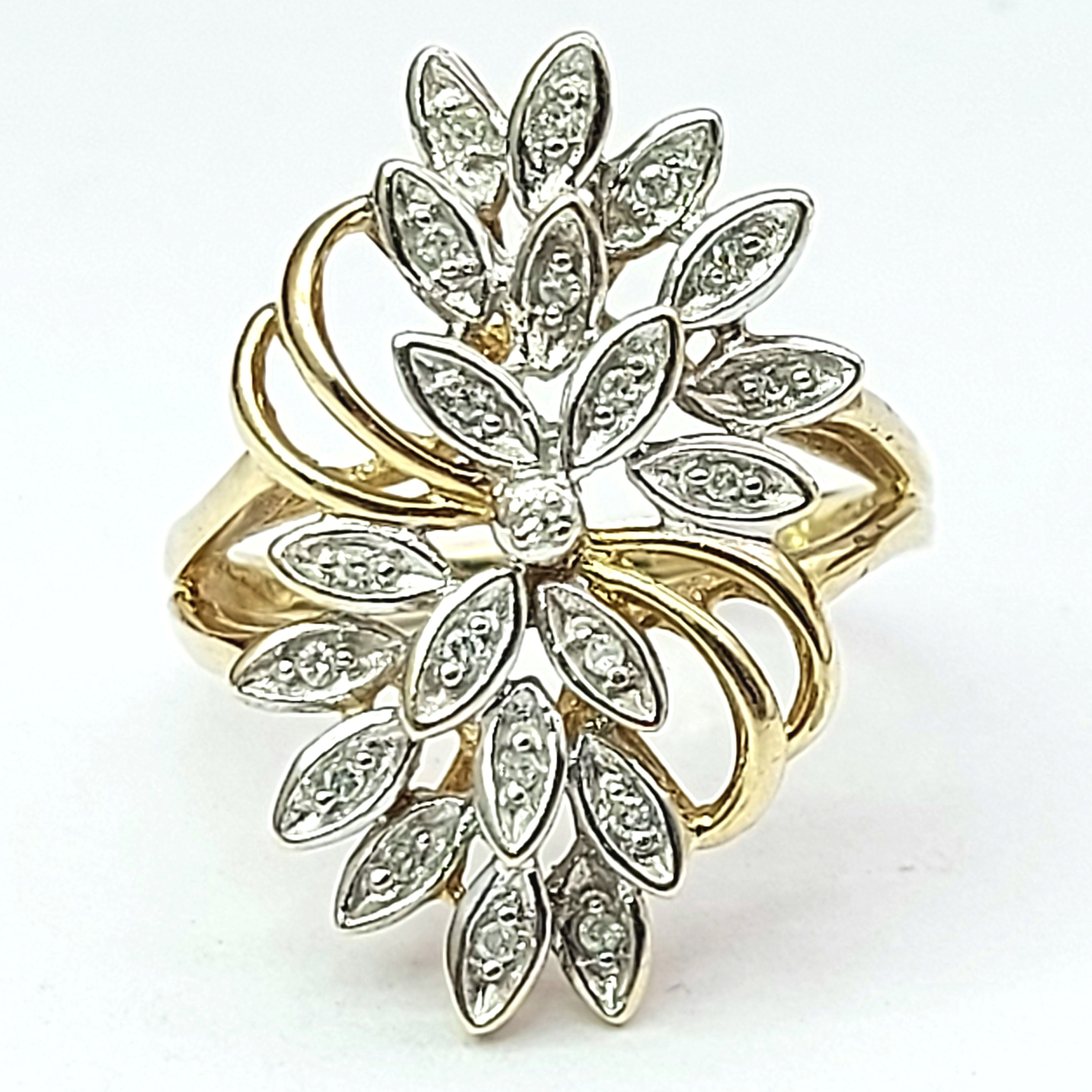 Ladies Yellow Gold 9ct (375,9K) Unique Floral Formation Cluster Diamonds Ring
