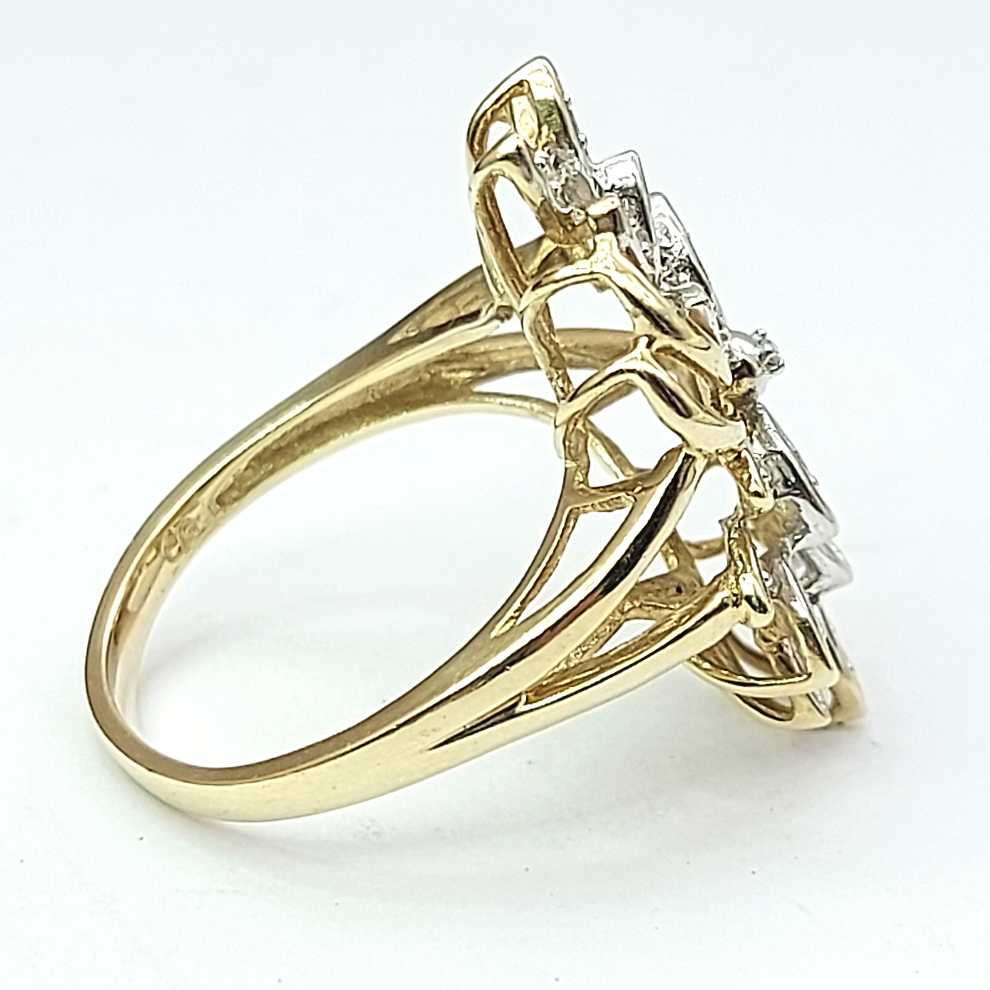 Ladies Yellow Gold 9ct (375,9K) Unique Floral Formation Cluster Diamonds Ring