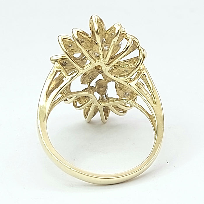 Ladies Yellow Gold 9ct (375,9K) Unique Floral Formation Cluster Diamonds Ring