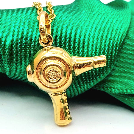 Retro Hair Blow Dryer Yellow Gold 9ct (375, 9K) Handmade High Quality Pendant