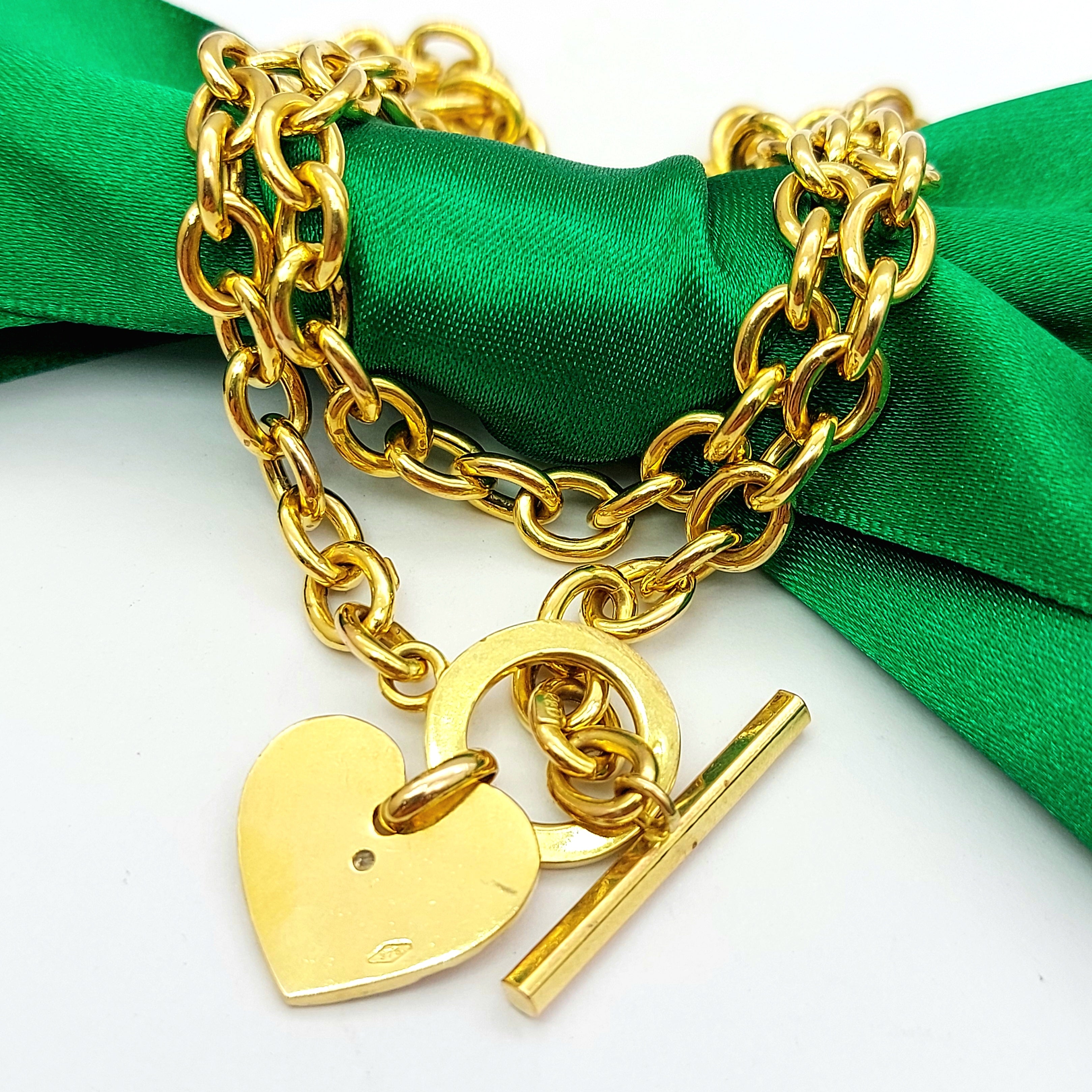Ladies Yellow Gold 9ct (375, 9k) Rare Heart Tag With Diamond Toggle Necklace