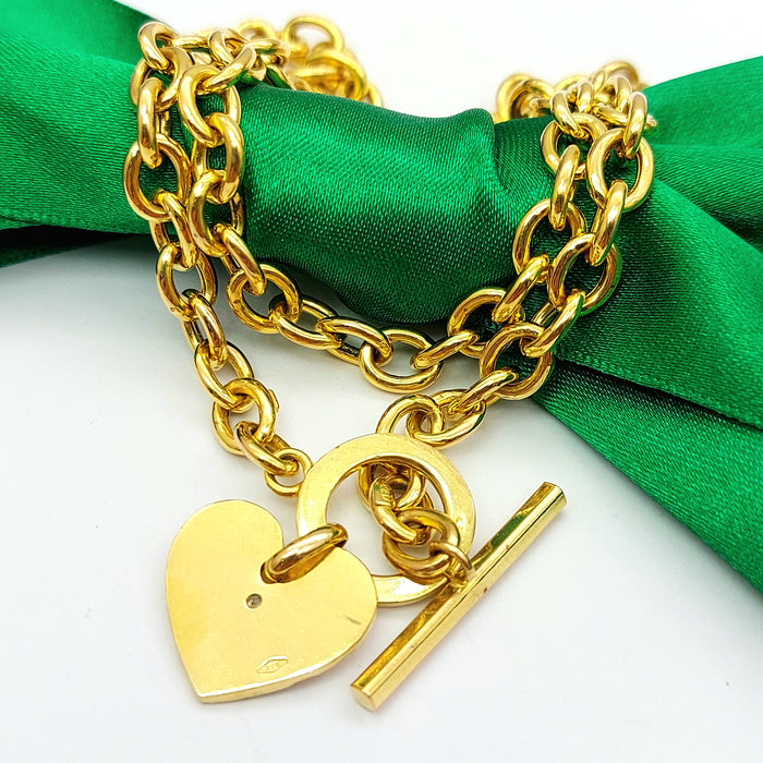 Ladies Yellow Gold 9ct (375, 9k) Rare Heart Tag With Diamond Toggle Necklace