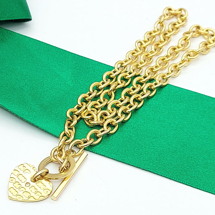 Ladies Yellow Gold 9ct (375, 9k) Rare Heart Tag With Diamond Toggle Necklace